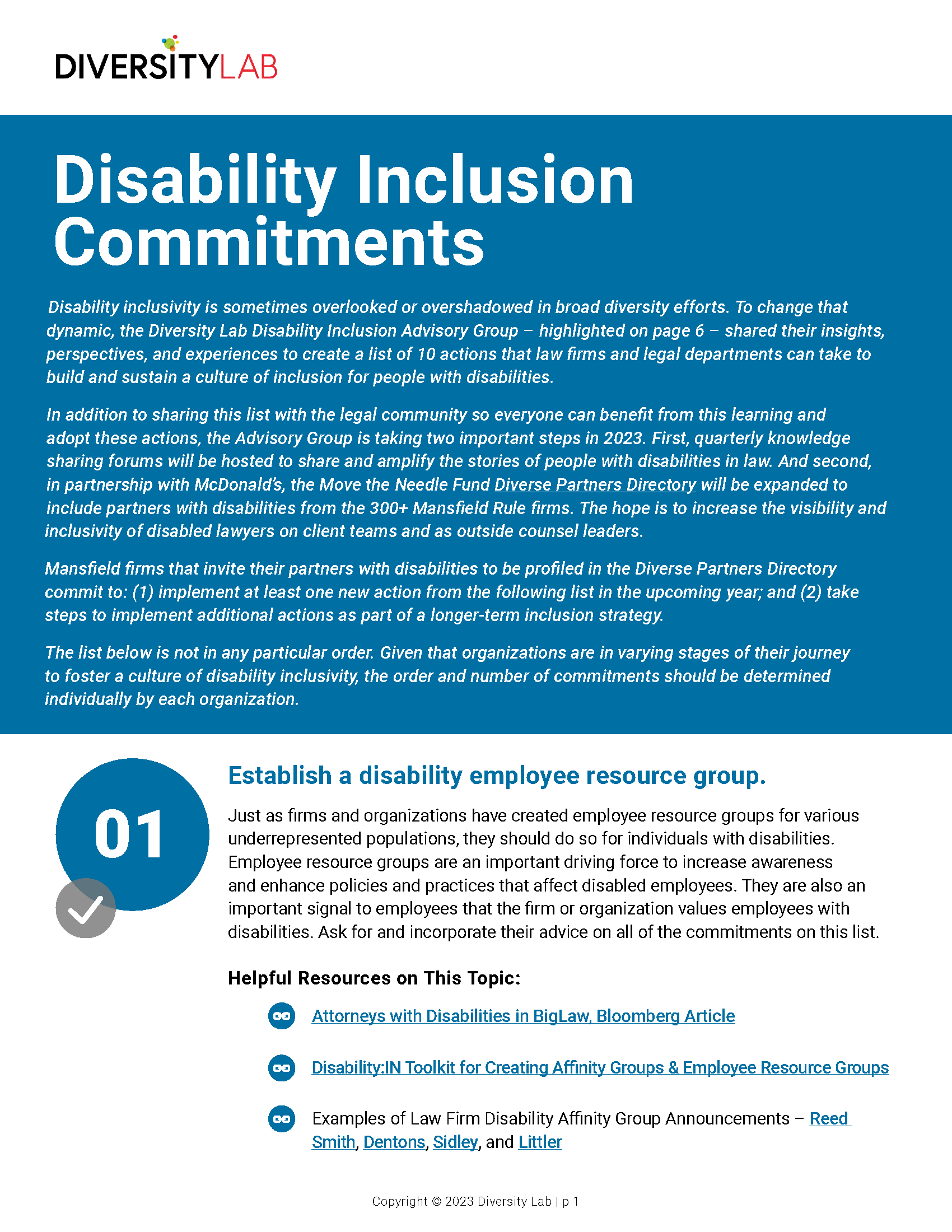 This is an image of the Disability Inclusion Commitments List. A link to the text can be accessed by clicking on the image itself. 